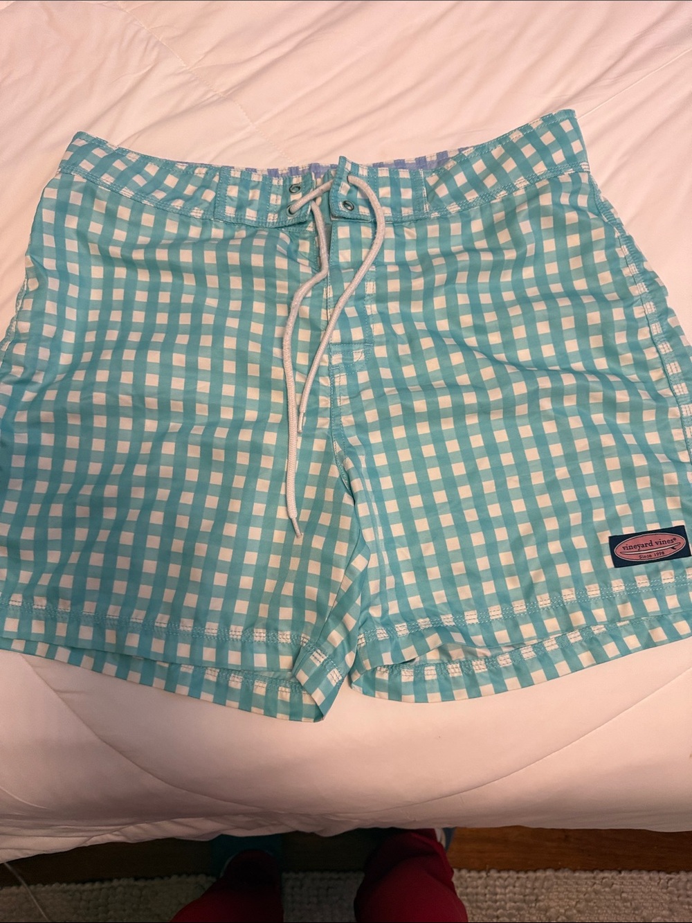 Vineyard Vines Aqua and White Gingham Men’s Hybrid Shorts